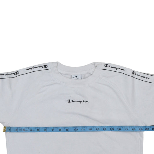 Champion Women's White Logo Tape Pullover Sweatshirt Small