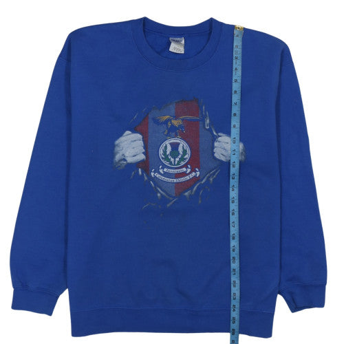 Gildan Men's Blue Graphic Crew Neck Pullover Sweatshirt L Heavy Blend
