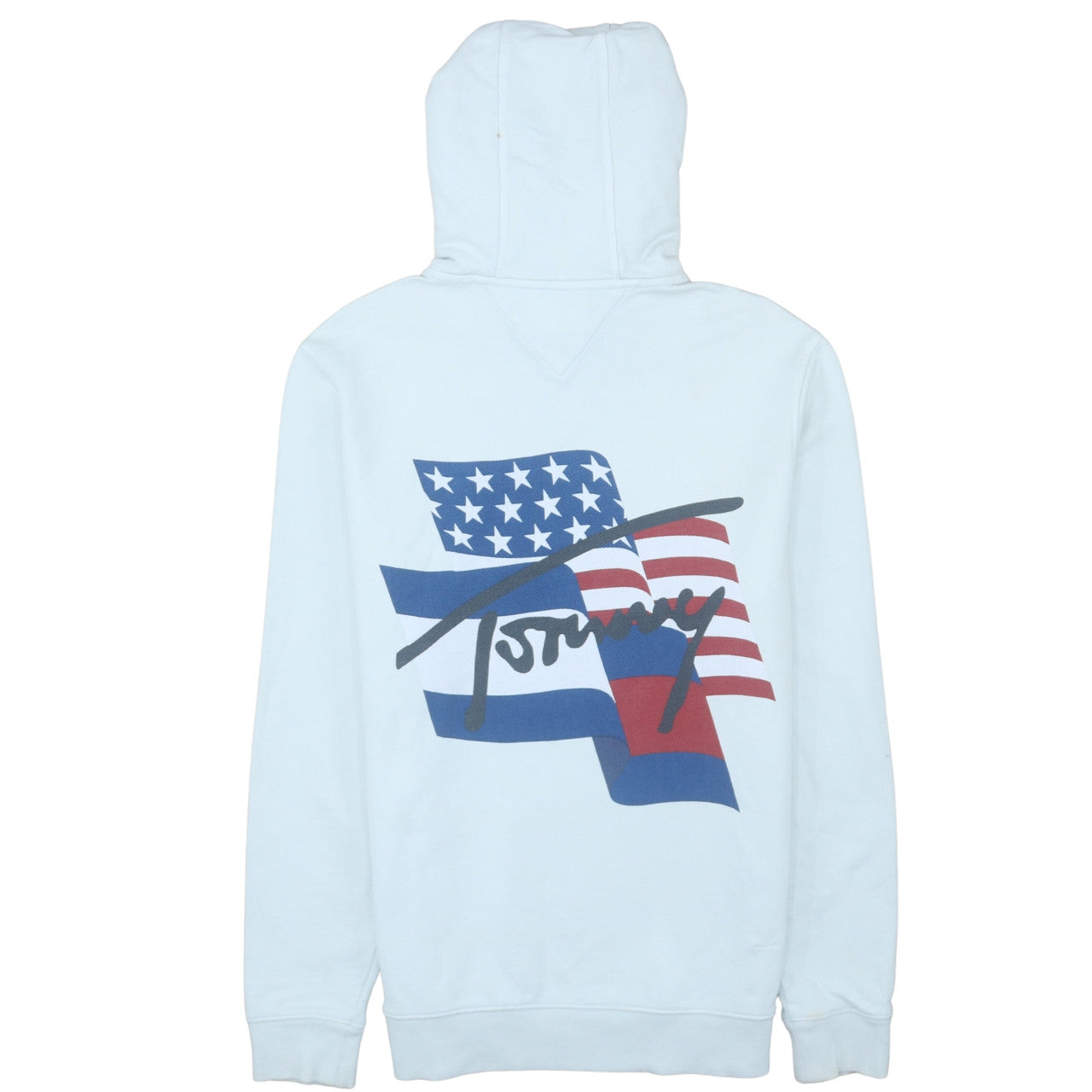 Tommy Jeans Men’s White Pullover Hoodie L Logo Graphic Patriotic Design