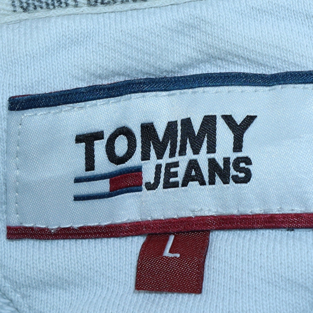 Tommy Jeans Men’s White Pullover Hoodie L Logo Graphic Patriotic Design