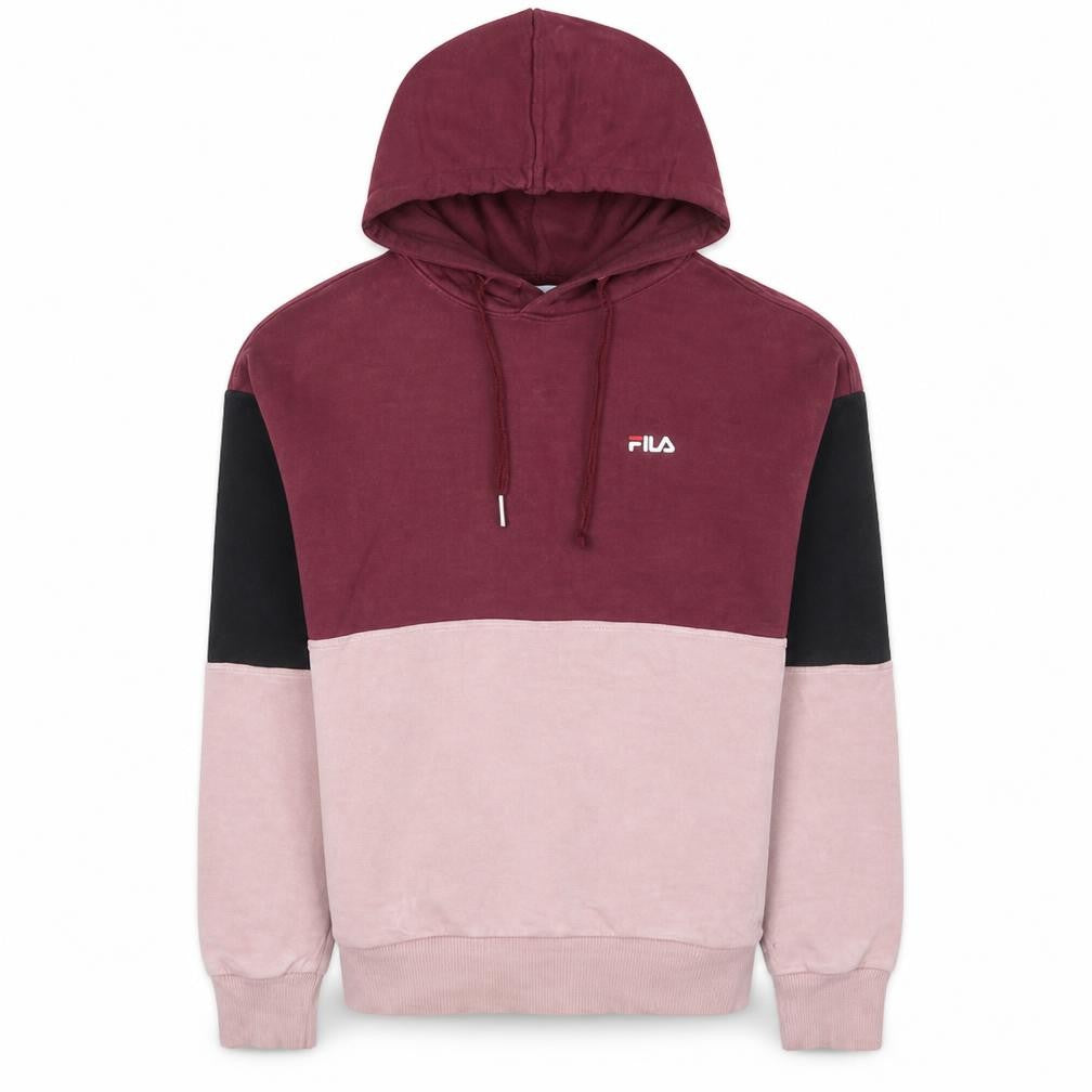 Fila Womens Burgundy Pink Colourblock Pullover Hoodie XS