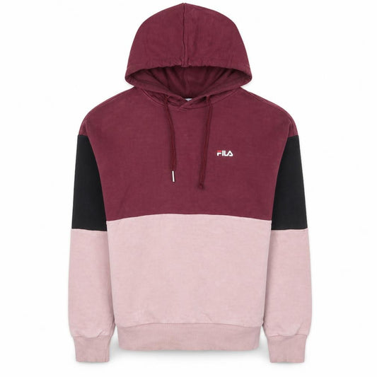 Fila Womens Burgundy Pink Colourblock Pullover Hoodie XS