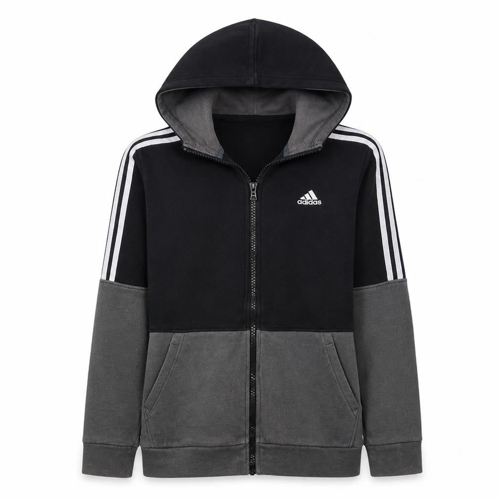 Front view of Adidas Men's Black Full Zip Hoodie Small Sports Fleece Jacket