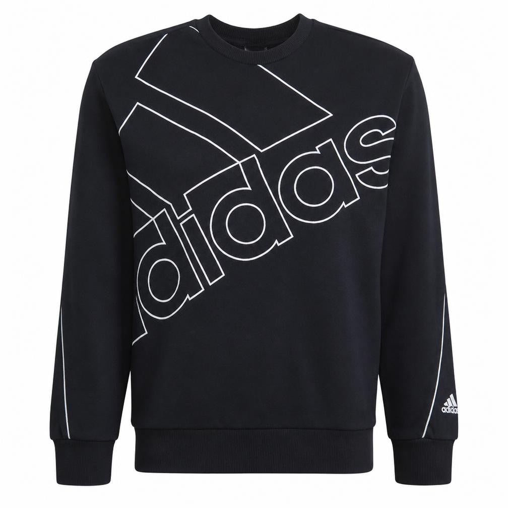 Front view of Adidas Men's Black Small Pullover Logo Sweatshirt Crew Neck Sportswear