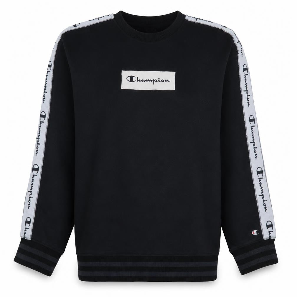 Champion Mens Black Medium Crew Neck Logo Tape Sweatshirt