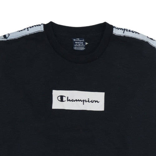 Champion Mens Black Medium Crew Neck Logo Tape Sweatshirt