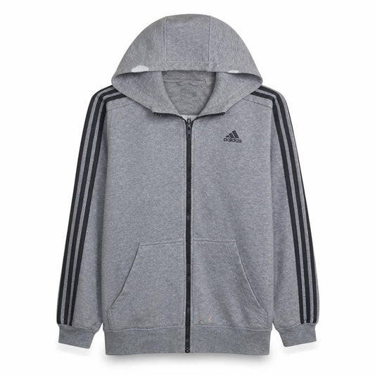 Adidas Men Grey Full Zip Hoodie Medium Sports Essentials