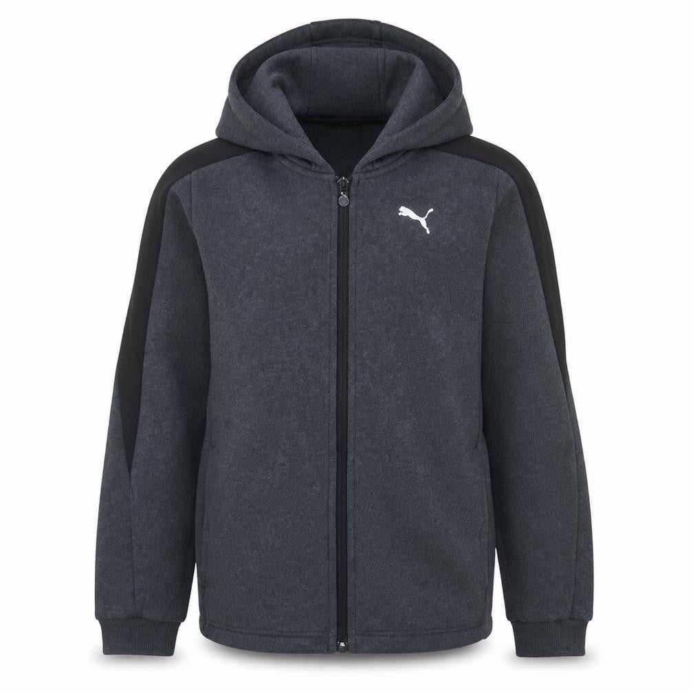 Front view of Puma boys’ black full zip fleece hoodie, size 14, years