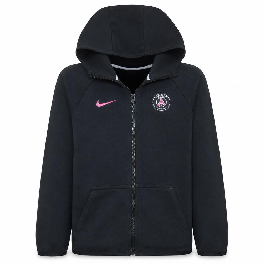 Front view of Nike boys’ black full zip hoodie 12-13 years psg football fleece