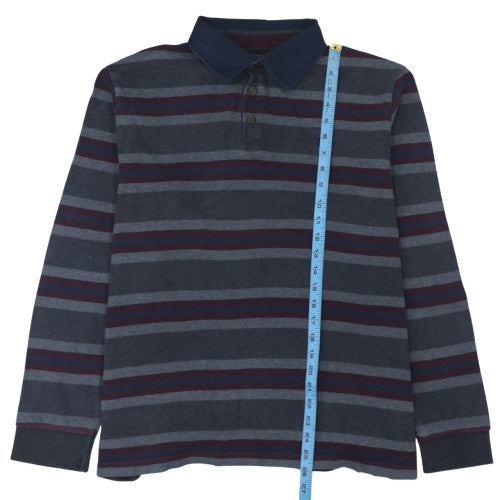 Marks and Spencer Blue Harbour Men's Blue Large Striped Collared Sweatshirt