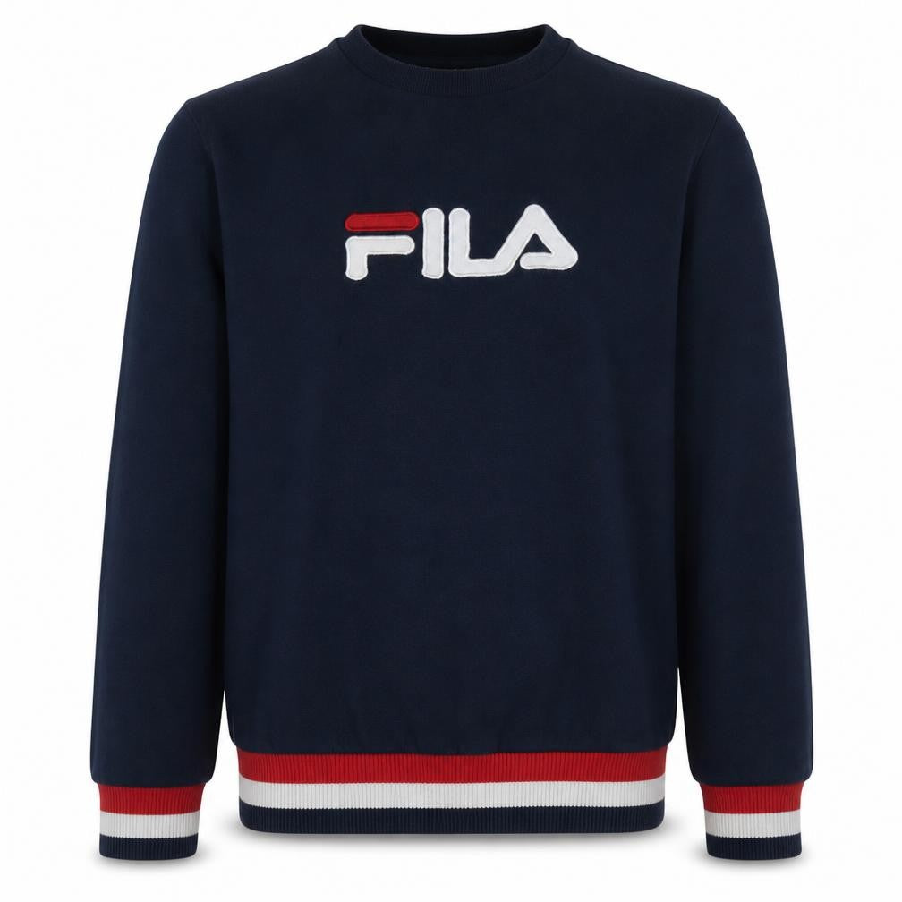 Front view of Fila Men's Blue Crew Neck Logo Sweatshirt, size S