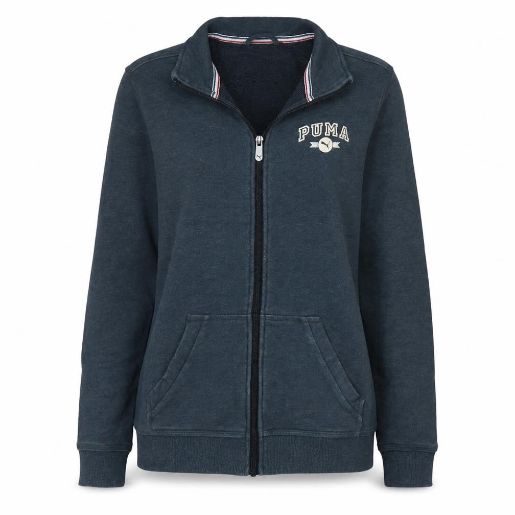 Front view of Puma Women’s Blue Track Jacket, size UK 12, Full Zip Cotton Blend