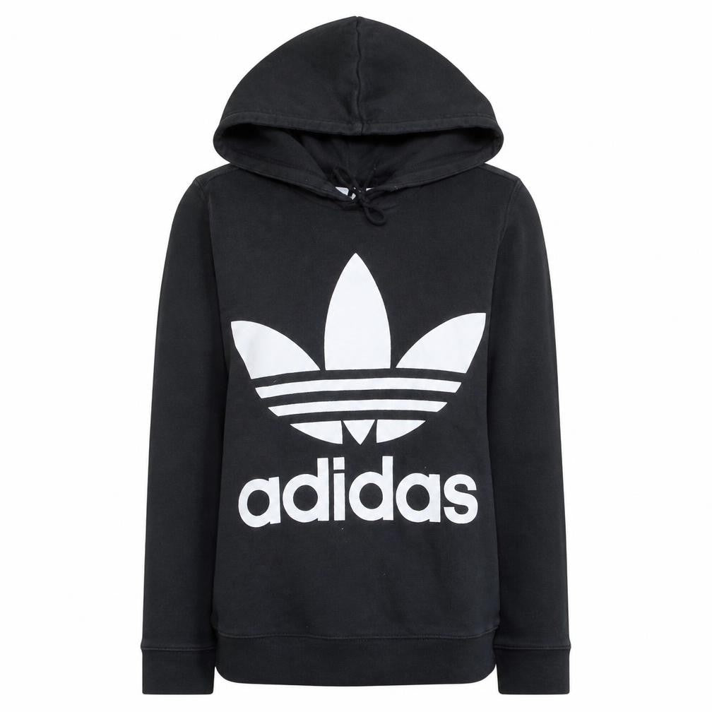 Adidas Women's Black Pullover Hoodie Small Trefoil Logo Sweatshirt