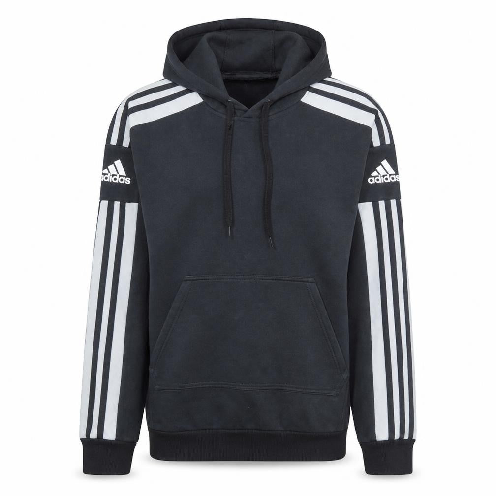Front view of Adidas men’s black pullover hoodie, size S, sports fleece
