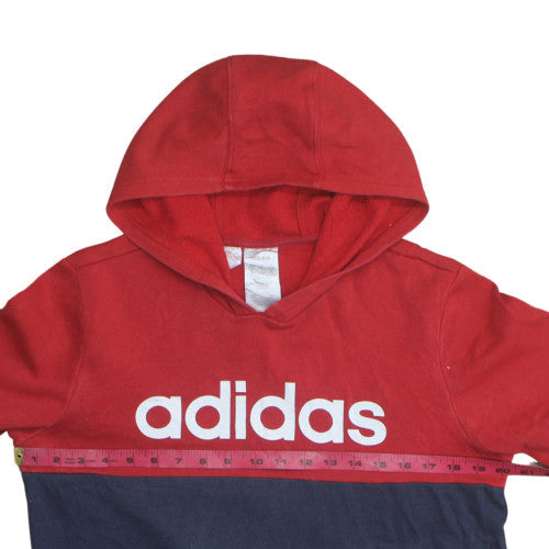 Adidas Boys Red & Navy Pullover Hoodie 15-16 Years Colourblock Logo Sweatshirt