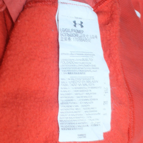 Under Armour Mens Red Pullover Hoodie Size L Relaxed Fit