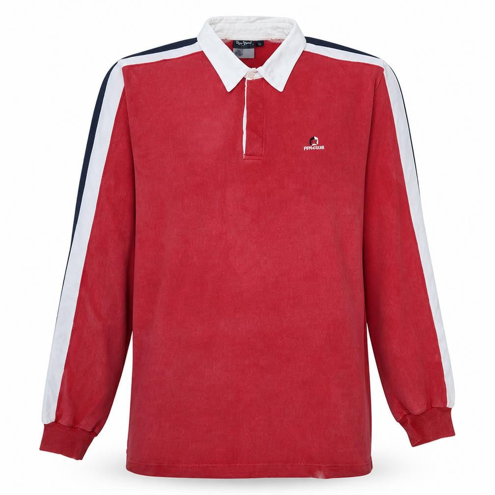 Pepe Jeans Mens Red Long Sleeve Polo Shirt XL Cotton Retro Rugby Style