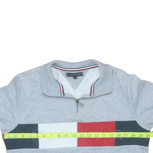 Tommy Hilfiger Men's Grey 1/4 Zip Sweatshirt Small Logo Classic Fit