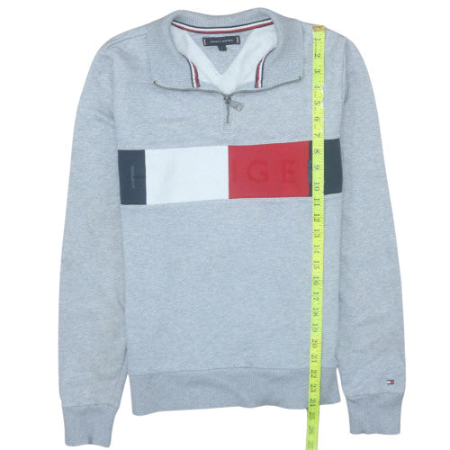 Tommy Hilfiger Men's Grey 1/4 Zip Sweatshirt Small Logo Classic Fit