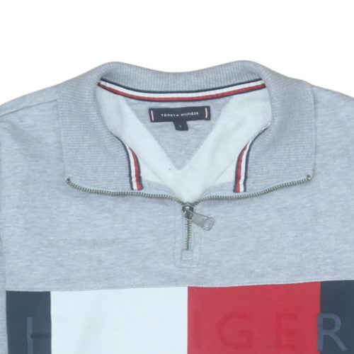 Tommy Hilfiger Men's Grey 1/4 Zip Sweatshirt Small Logo Classic Fit