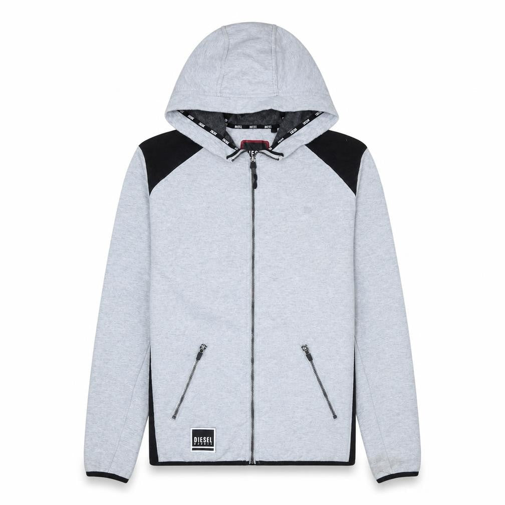 Diesel Mens Grey Full Zip Hoodie Medium Logo Hooded Sweatshirt
