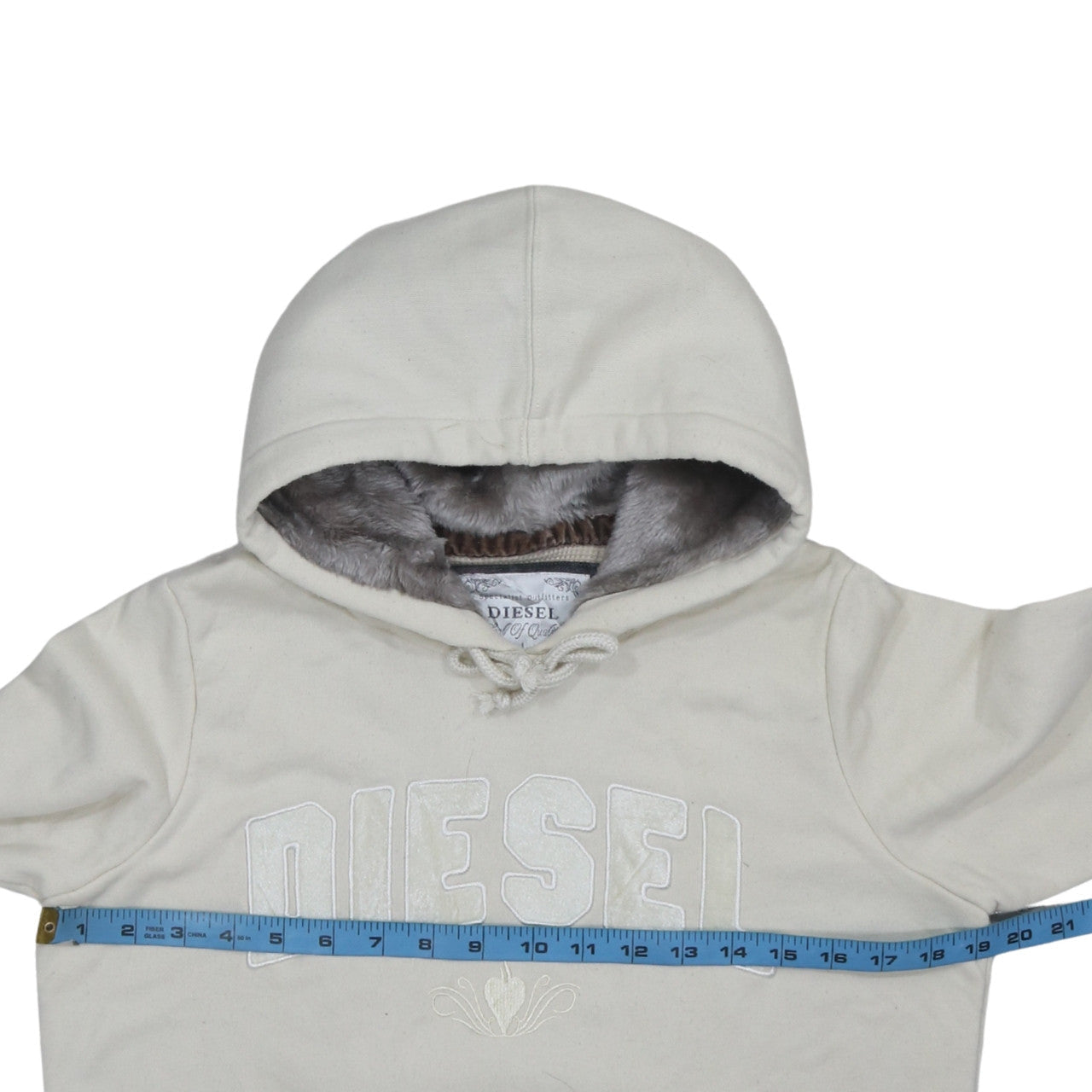 Diesel Women Beige Faux Fur Lined Hooded Pullover Hoodie Medium