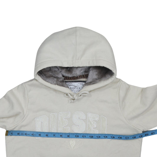 Diesel Women Beige Faux Fur Lined Hooded Pullover Hoodie Medium