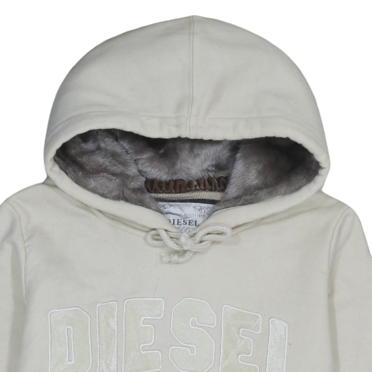 Diesel Women Beige Faux Fur Lined Hooded Pullover Hoodie Medium