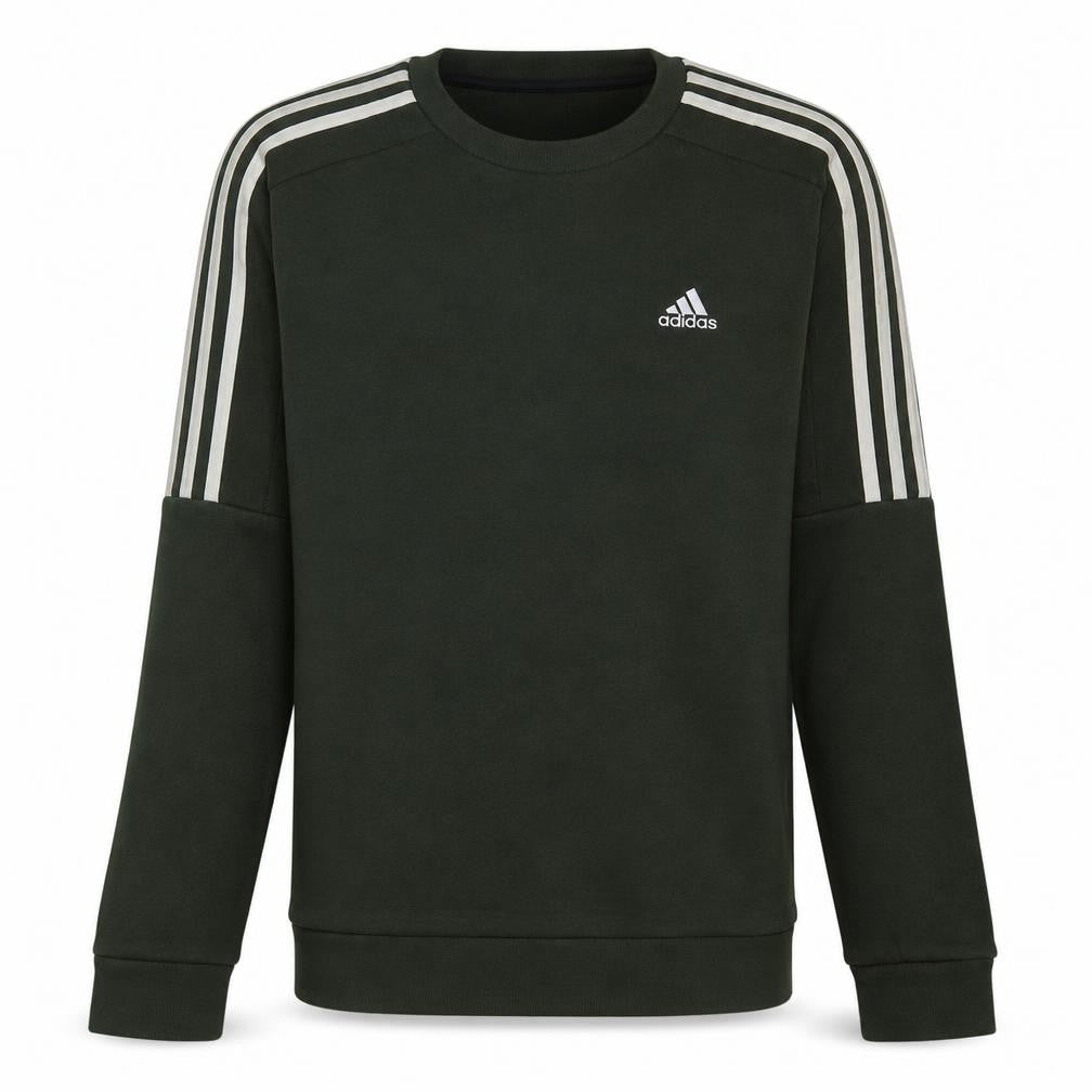 Front view of Adidas men’s green crew neck long sleeve sweatshirt, size S
