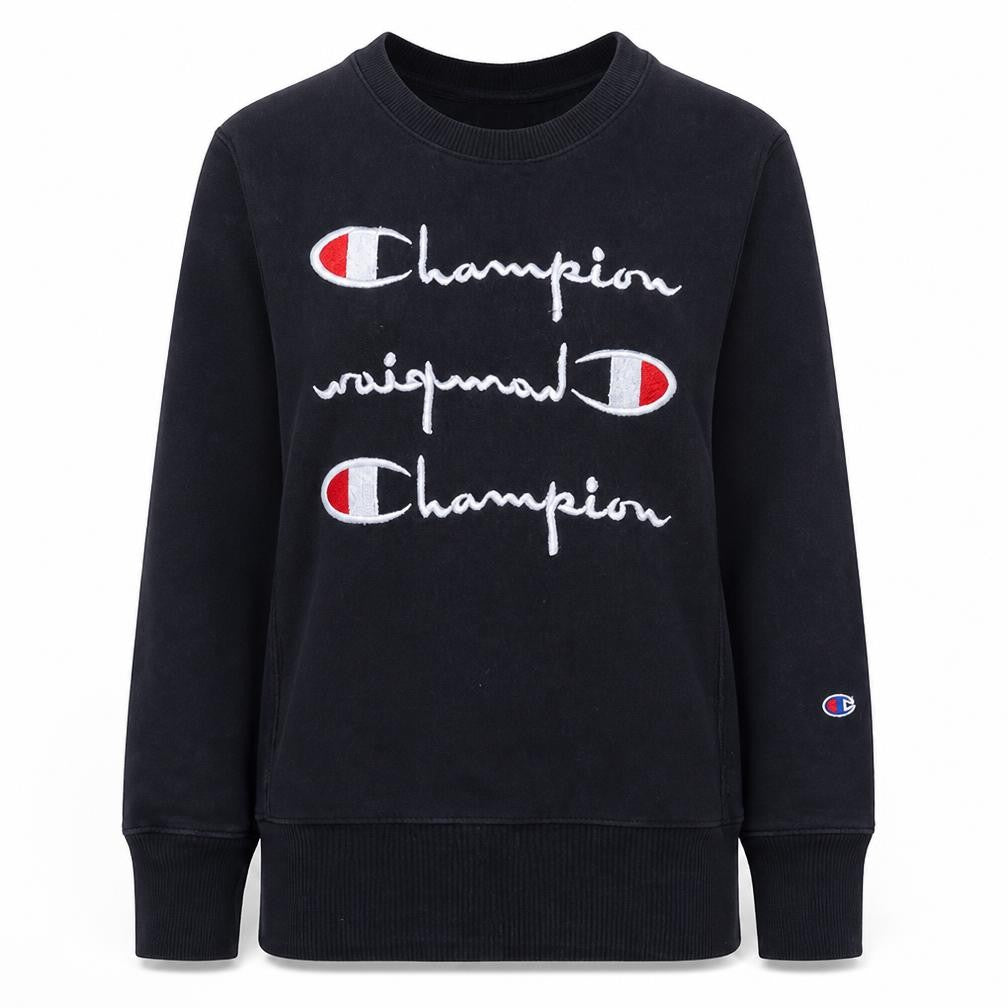 Champion Womens Black Medium Pullover Sweatshirt with Embroidered Logo