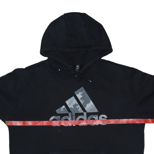 Adidas Mens Black Pullover Hoodie Size L Logo Sports Fleece Sweatshirt