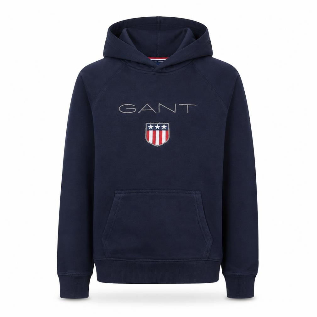 GANT Boys Navy Blue Pullover Hoodie 15 Years Cotton Blend Logo Design