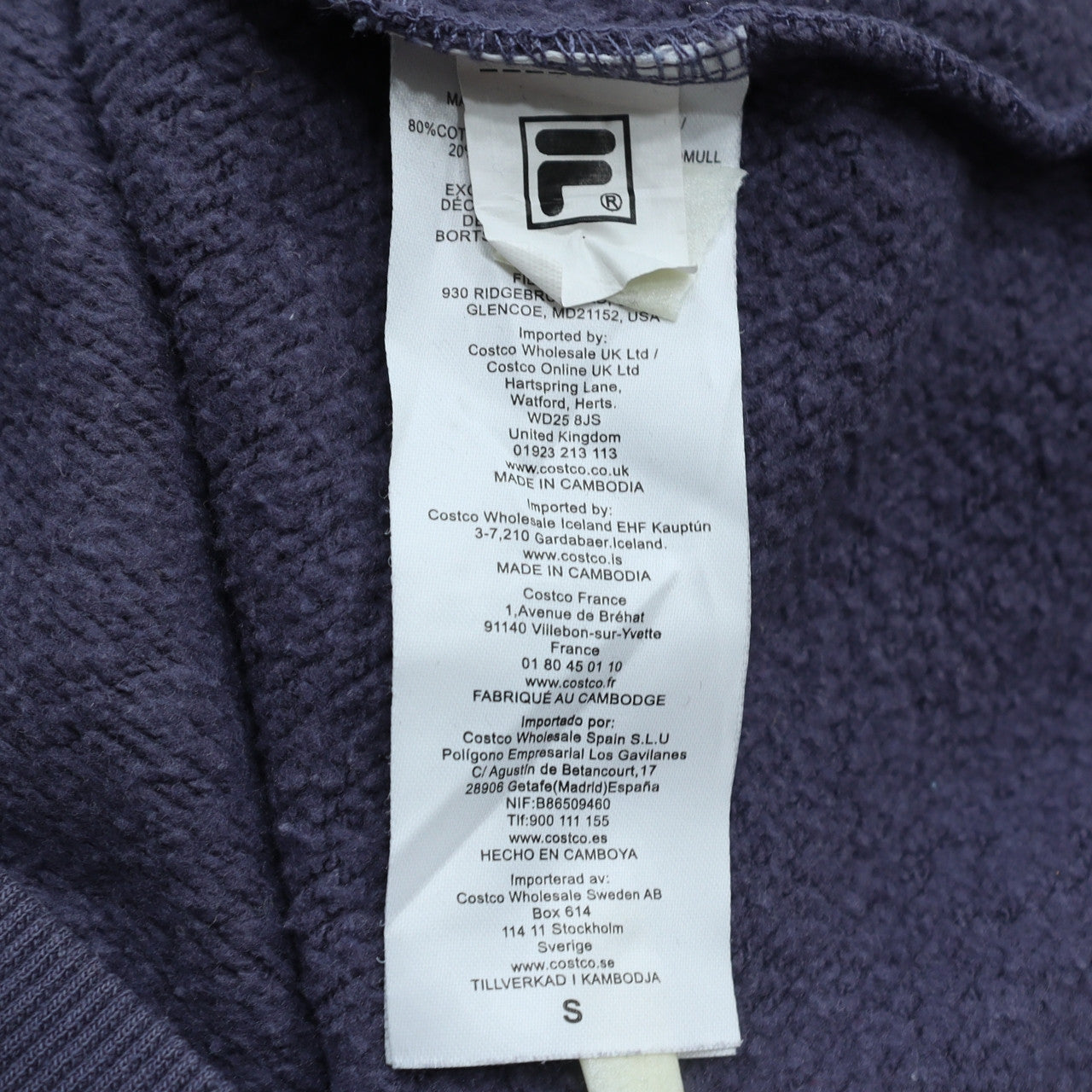 FILA Mens Blue Pullover Hoodie Small Regular Fit Cotton Blend