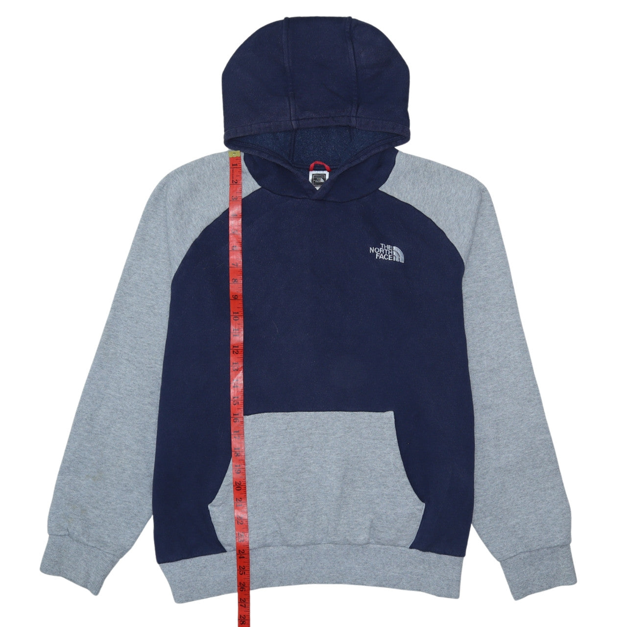 The North Face Mens Blue Pullover Hoodie Size L Fleece Cotton Blend