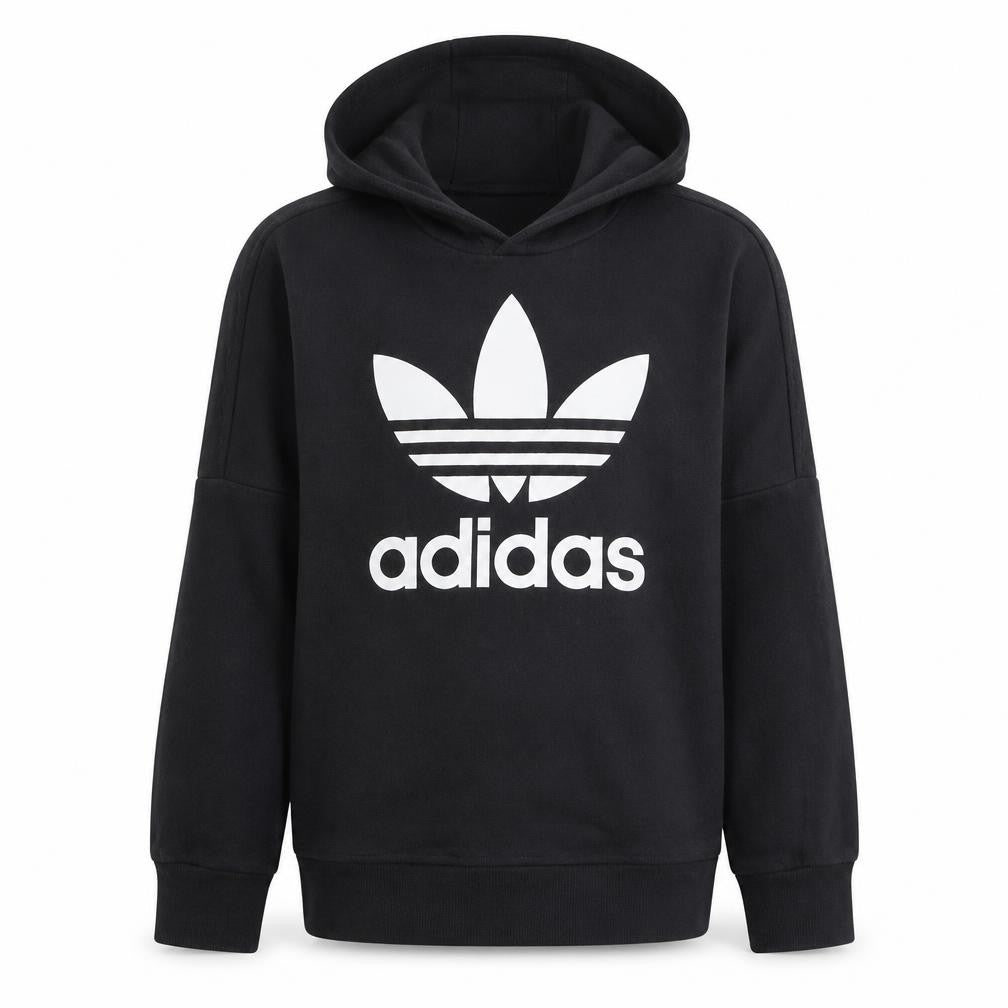 Front view of Adidas boys’ black hoodie 13-14 years pullover cotton hooded sweatshirt