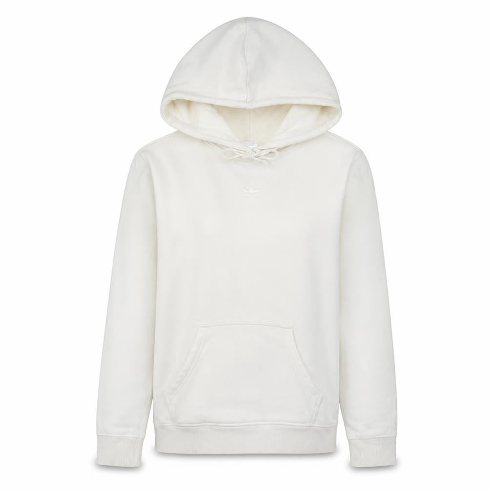 Front view of Adidas women’s ivory hoodie, size UK 8, pullover cotton blend casual
