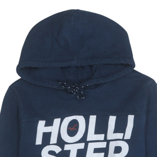 Hollister Men's Blue Pullover Hoodie L Regular Fit Logo Fleece