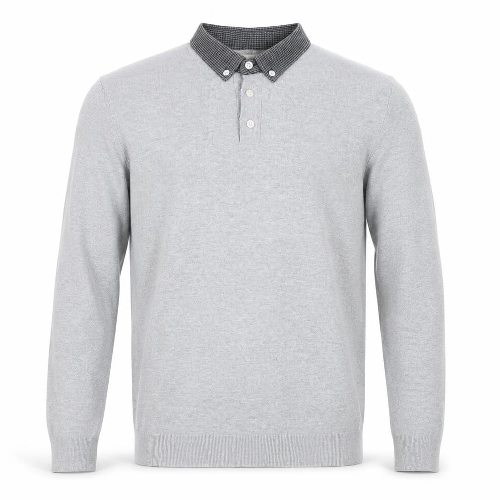 Next Men’s Grey Long Sleeve Button Collar Cotton Polo Shirt L