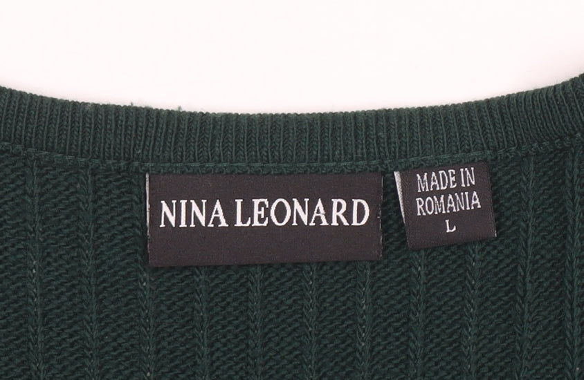 Nina Leonard Women’s Green Knit A-Line Dress Size L Long Sleeve