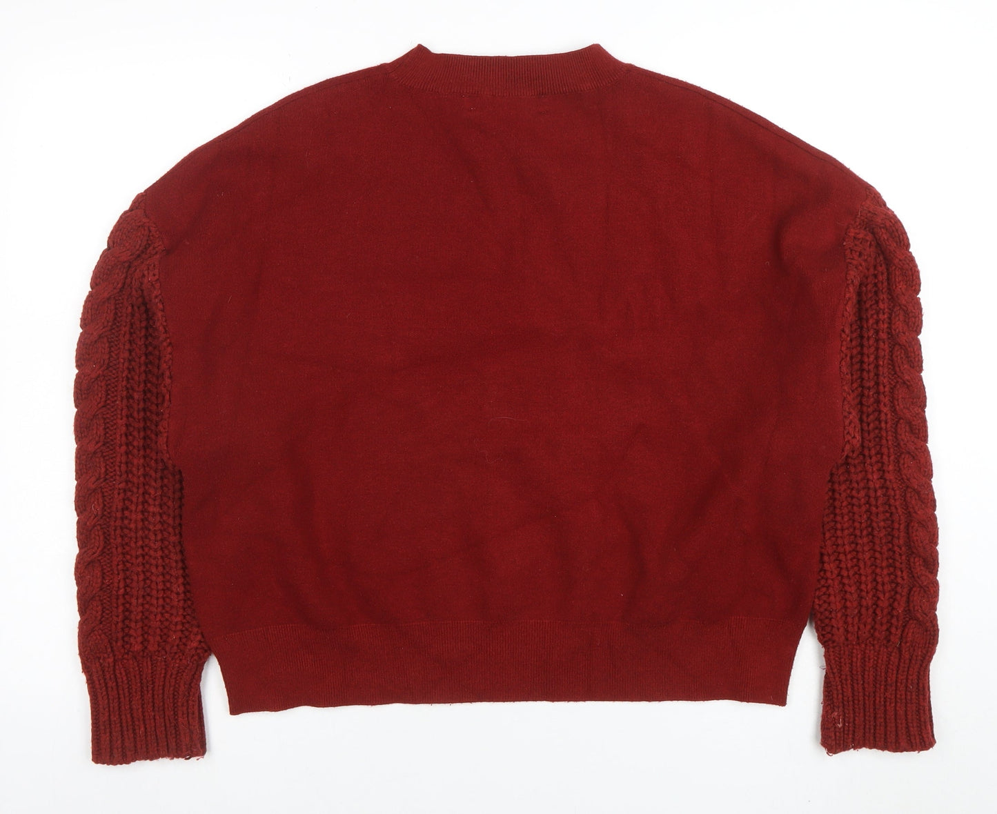ZARA Women Red Cable Knit Long Sleeve Pullover Jumper Size M