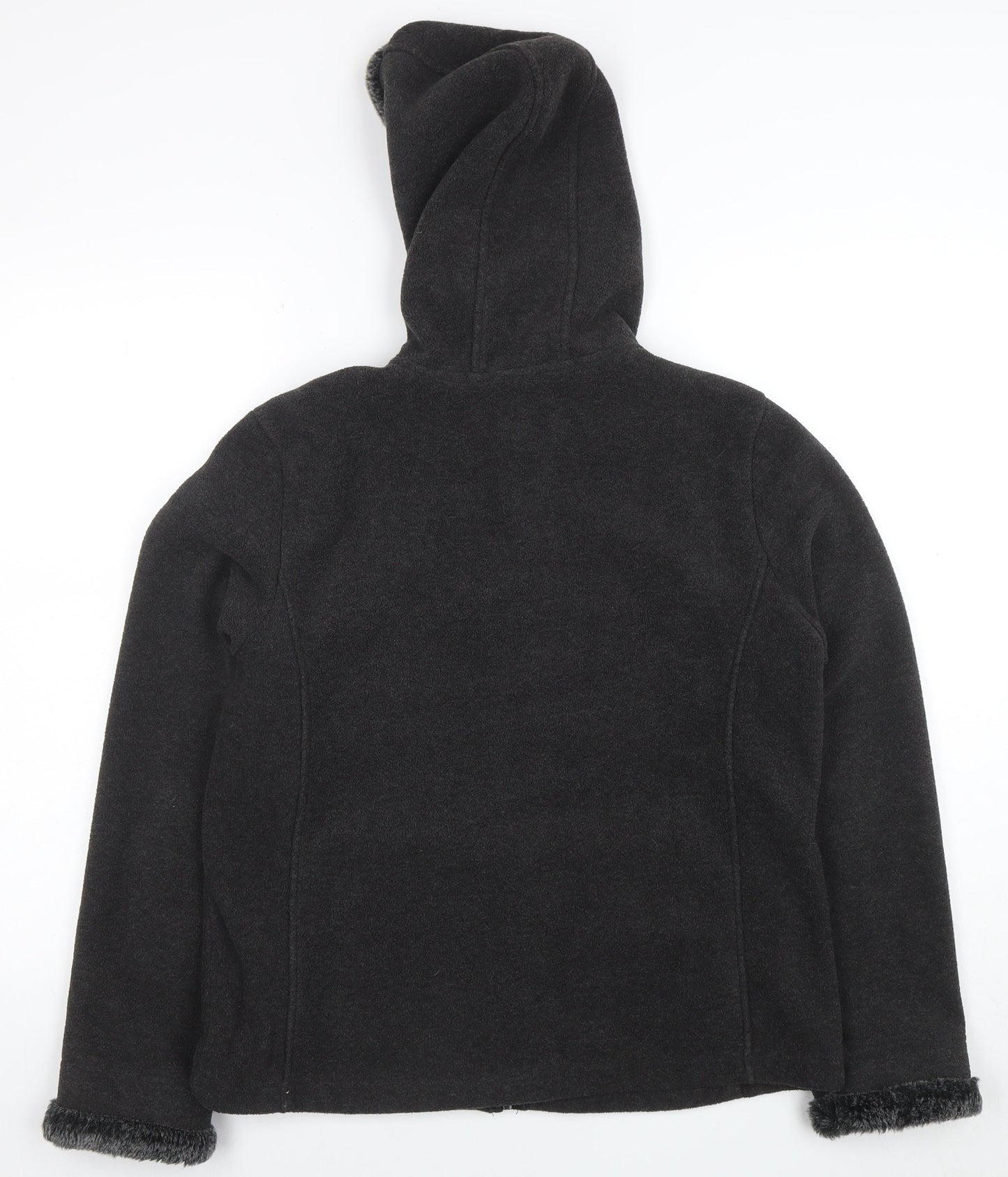BC Clothing Women's Black L Hooded Fleece Jacket with Faux Fur Trim