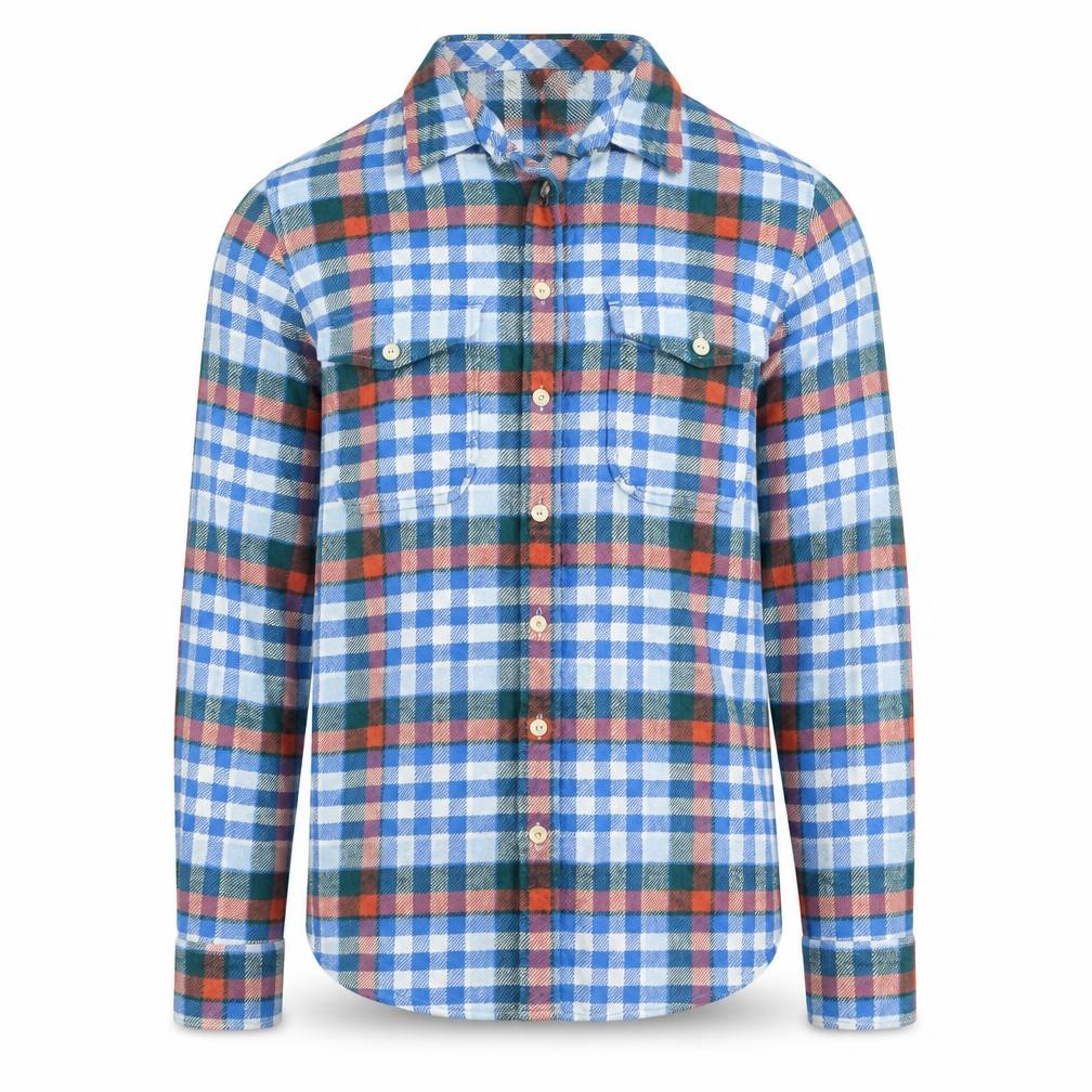 Front view of J.Crew Men's Multicoloured Check Flannel Button-Up Shirt, size 14, Regular Fit