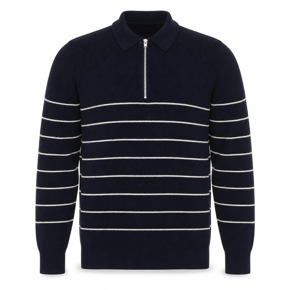 Marks and Spencer Mens Blue Striped Cotton Modal Zip Neck Polo XL