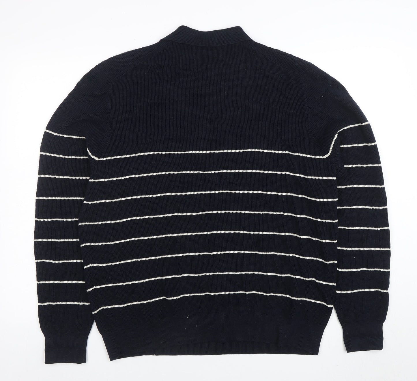 Marks and Spencer Mens Blue Striped Cotton Modal Zip Neck Polo XL