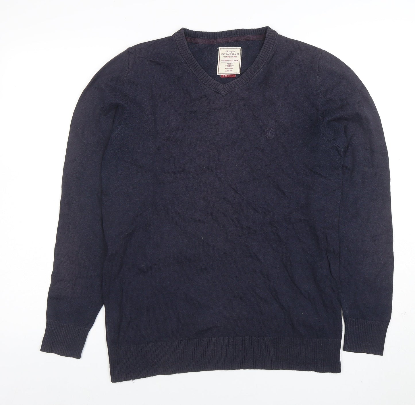 Fat Face Men’s Blue Cotton V-Neck Jumper Size S Long Sleeve Classic