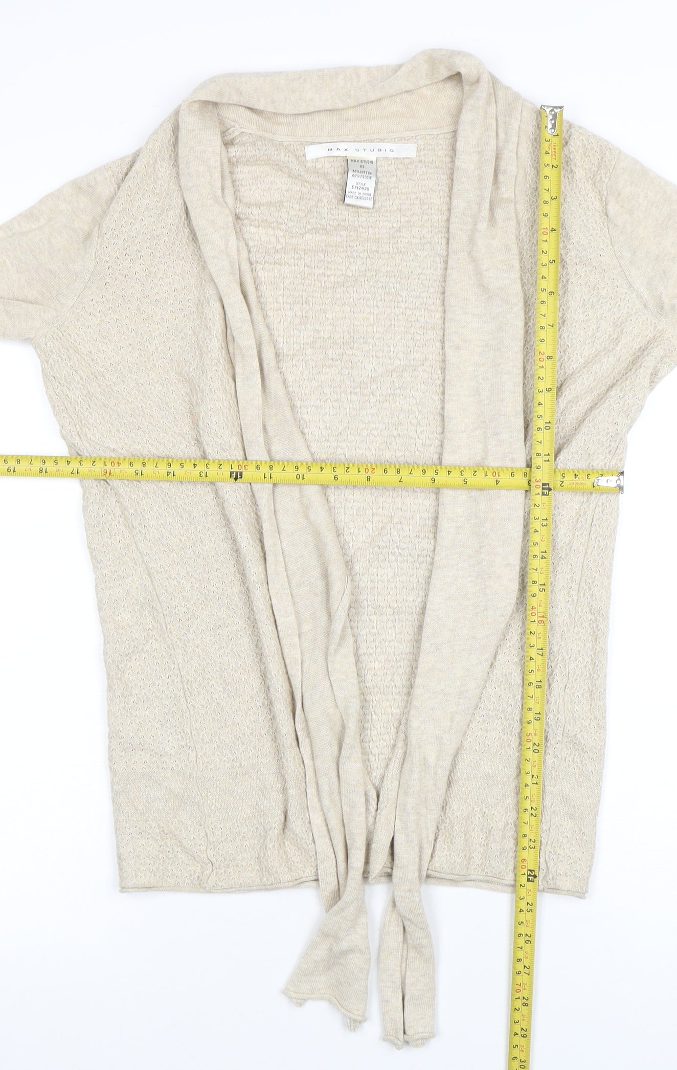 Max Studio Women's Beige XS Lightweight Open Knit Cardigan
