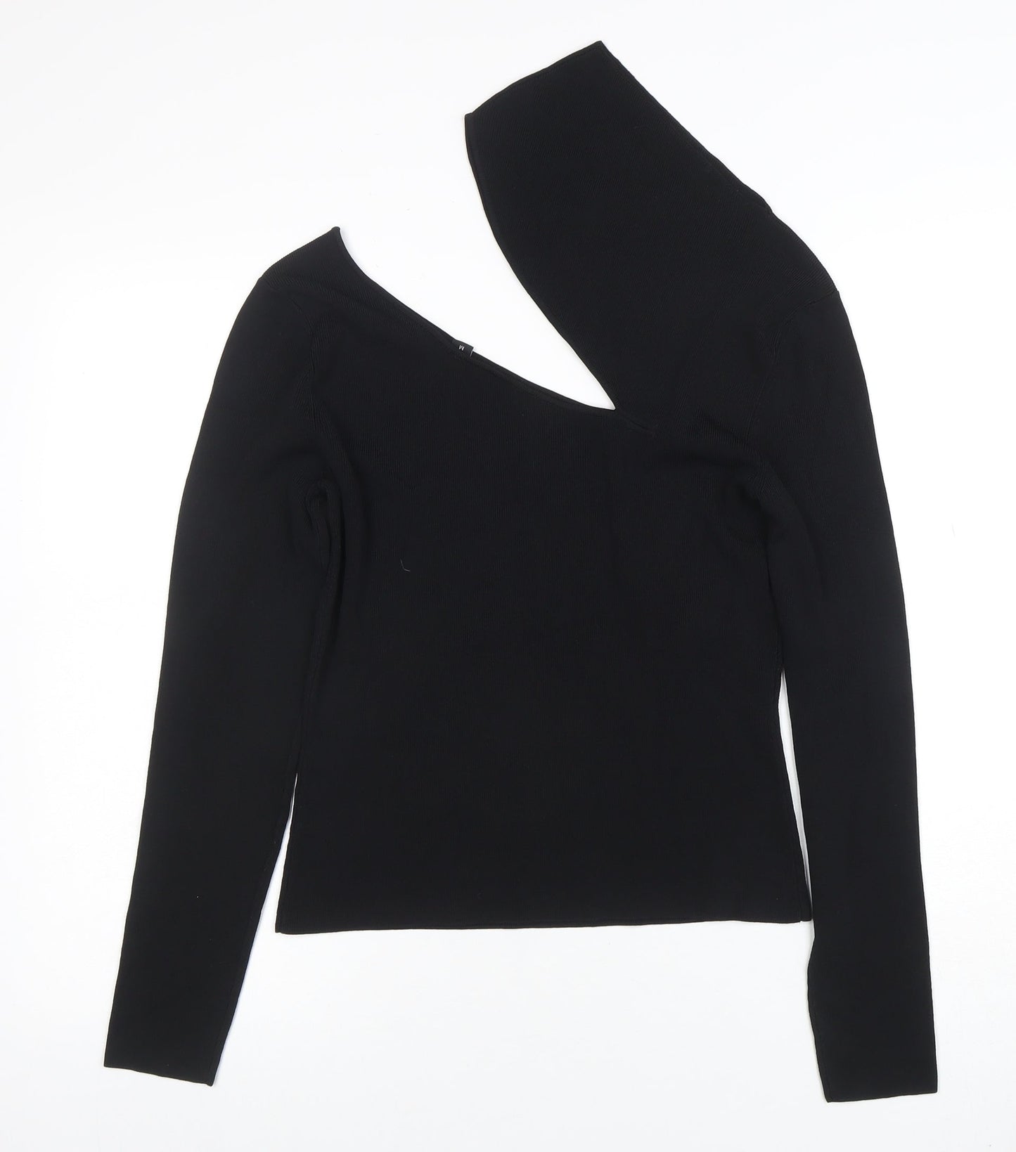 Cyrus Womens Black One Shoulder Long Sleeve Knit Top Size S