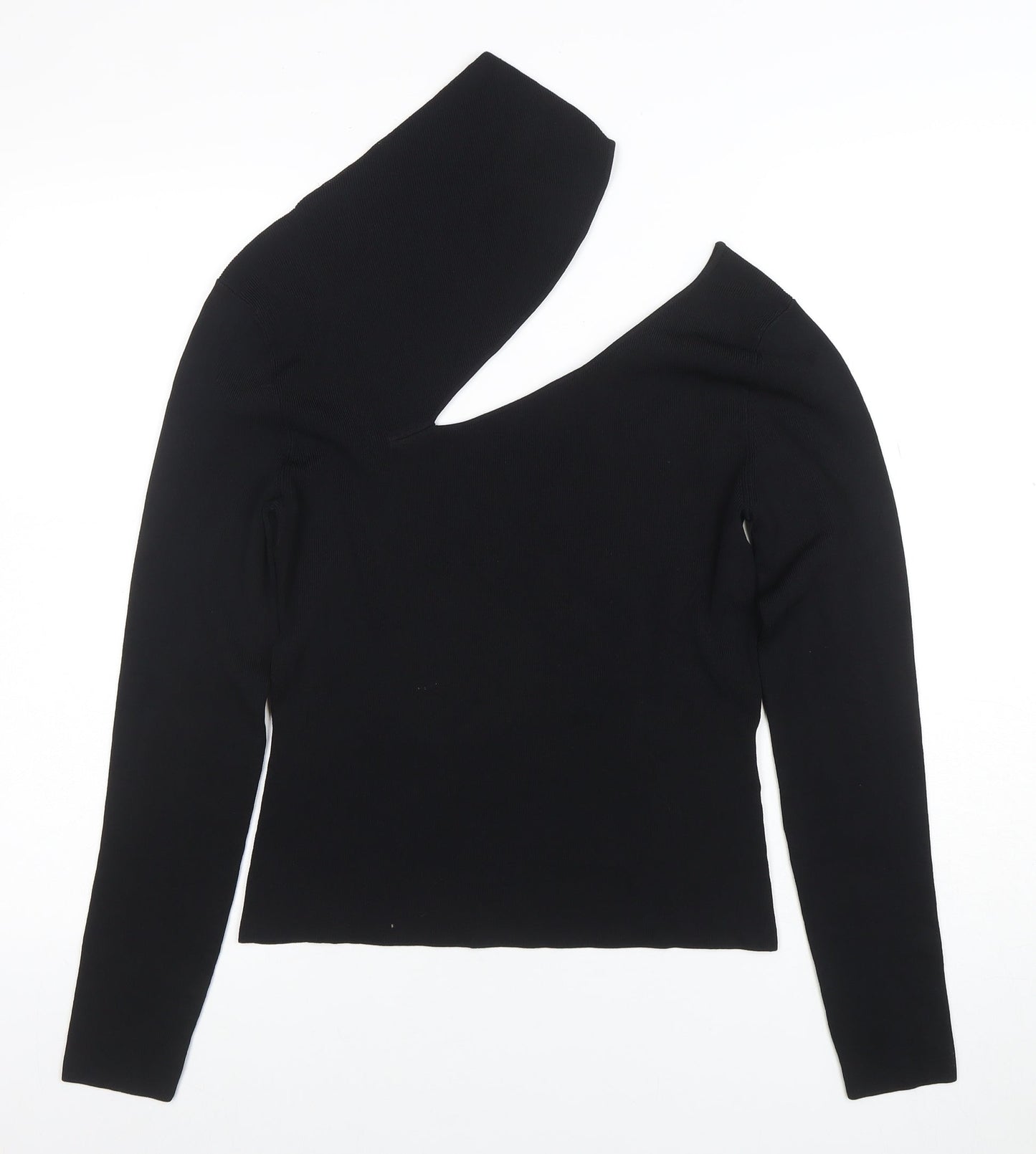 Cyrus Womens Black One Shoulder Long Sleeve Knit Top Size S