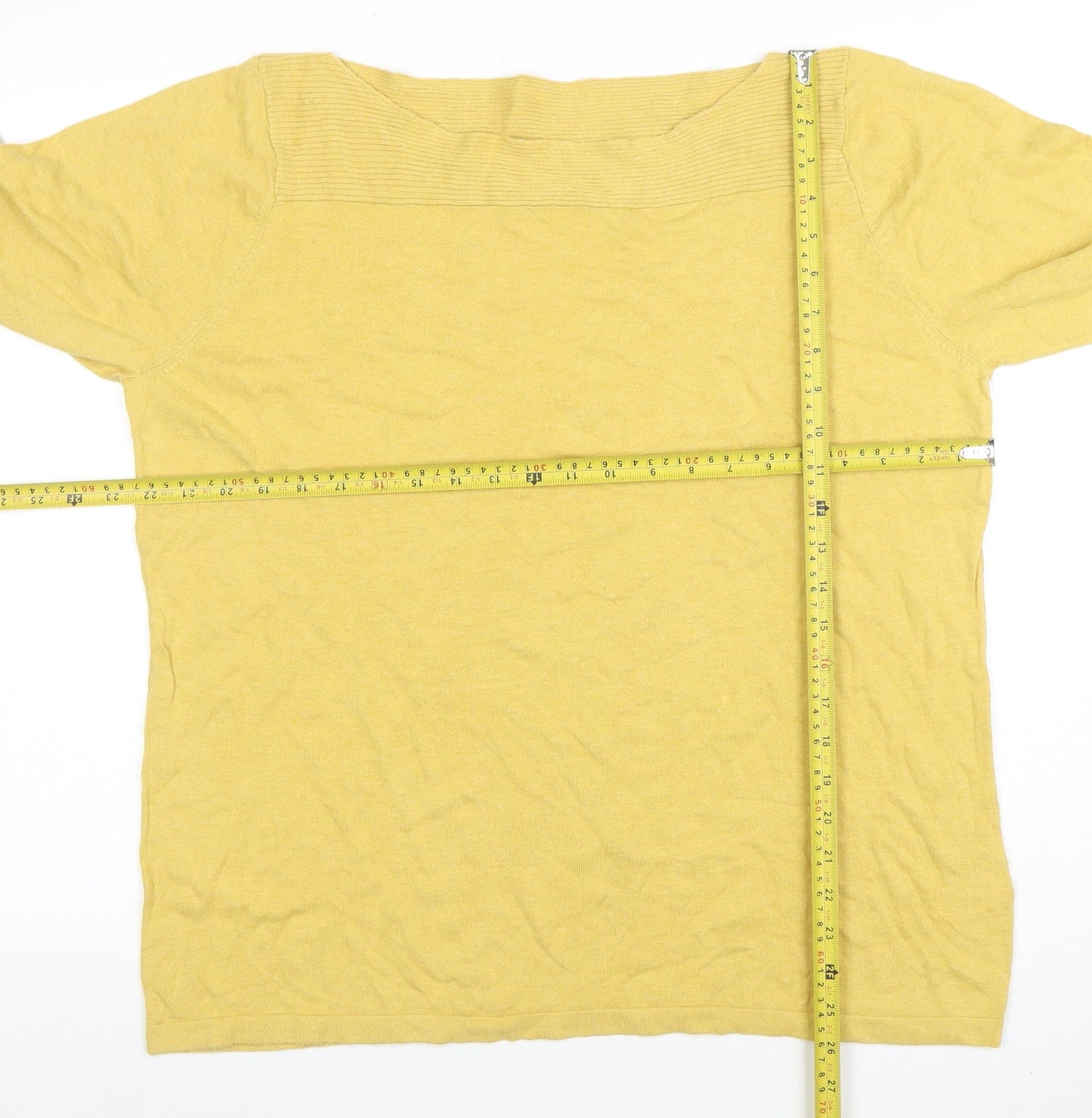 Next Women Yellow Cotton Blend 3/4 Sleeve Boat Neck T-Shirt Size 20