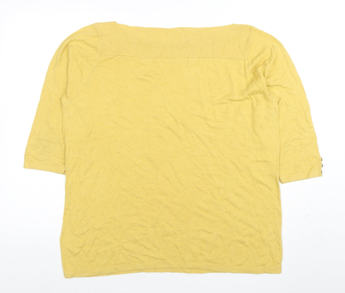 Next Women Yellow Cotton Blend 3/4 Sleeve Boat Neck T-Shirt Size 20